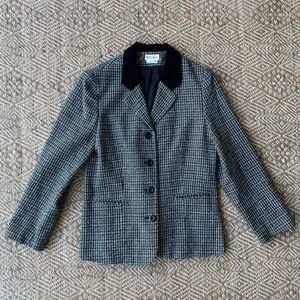 Van Heusen Vintage Black Tweed Blazer Velvet Collar Womens Size 14